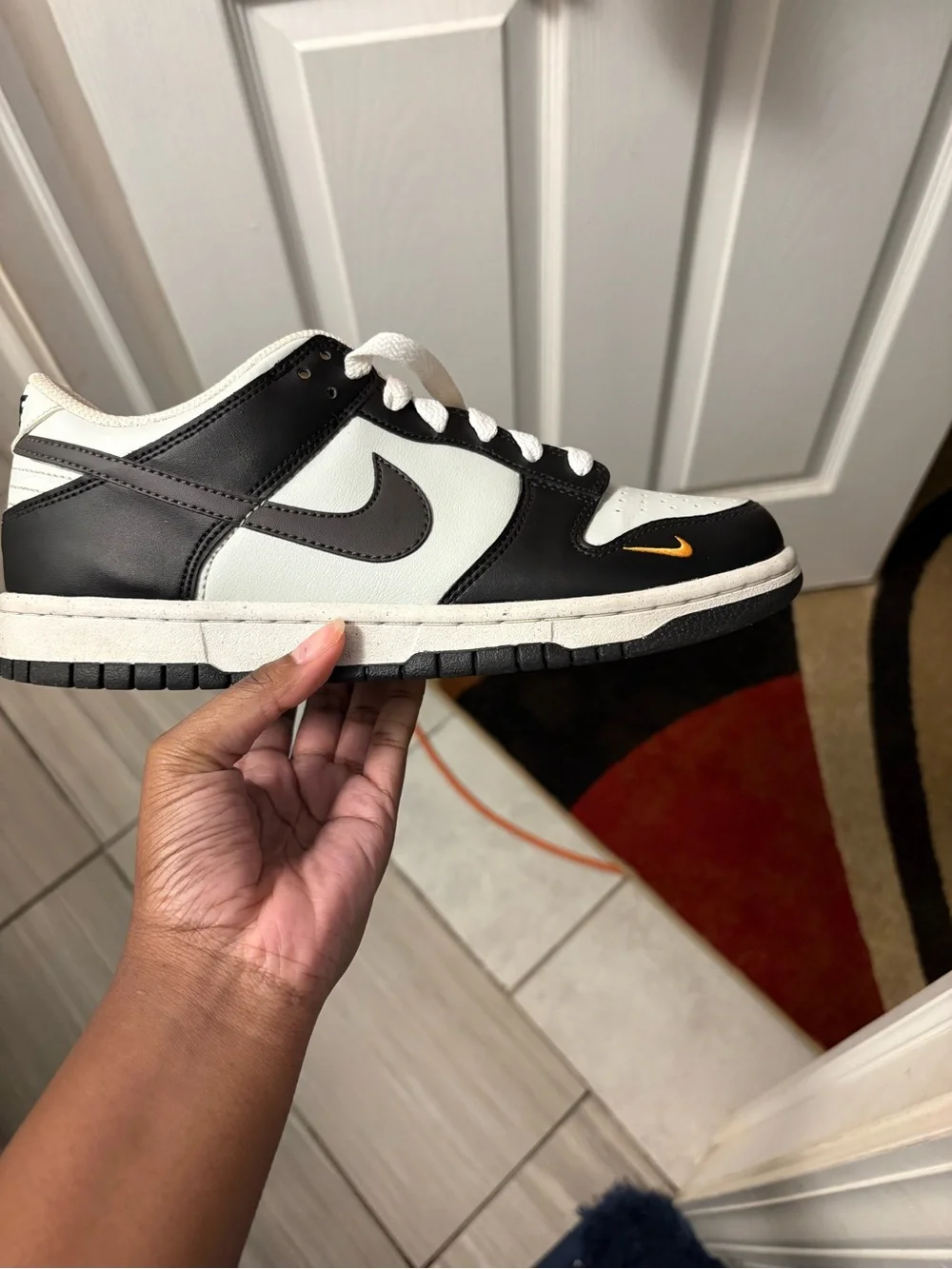 Nike Dunk Low Black Bright Mandarin Mini Swoosh (GS)